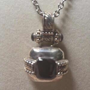 Black onyx pendant sterling silver artisan crafter 18 inch stainless steel chain